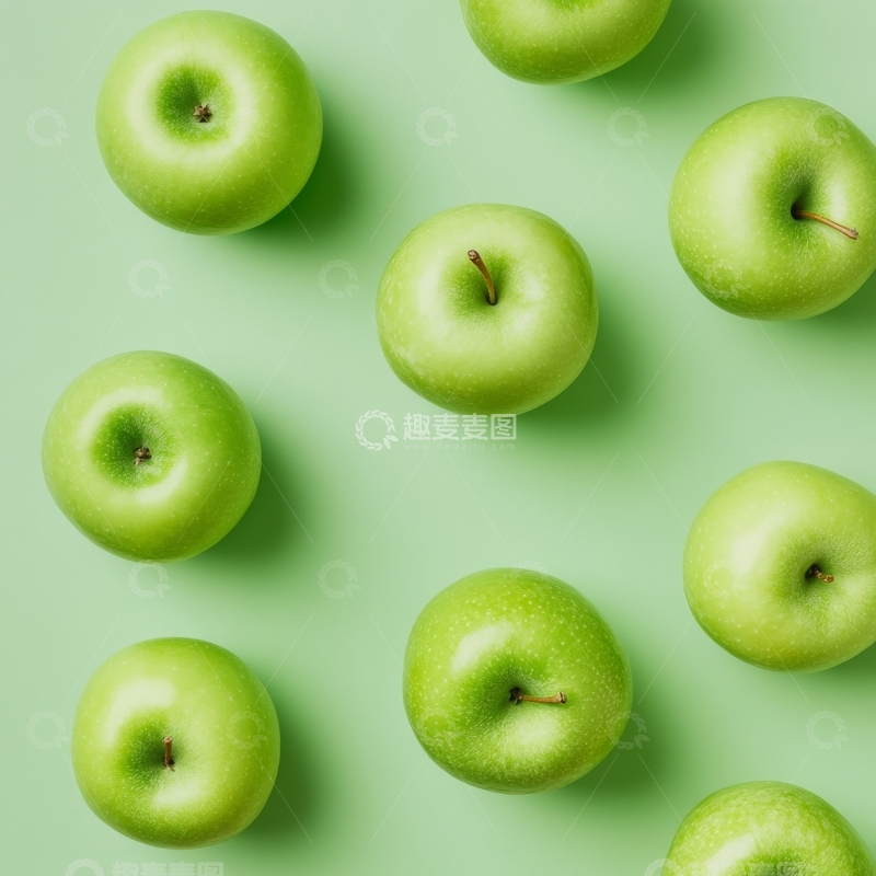 高清大图下载【趣麦麦图】绿色背景上的多个青苹果