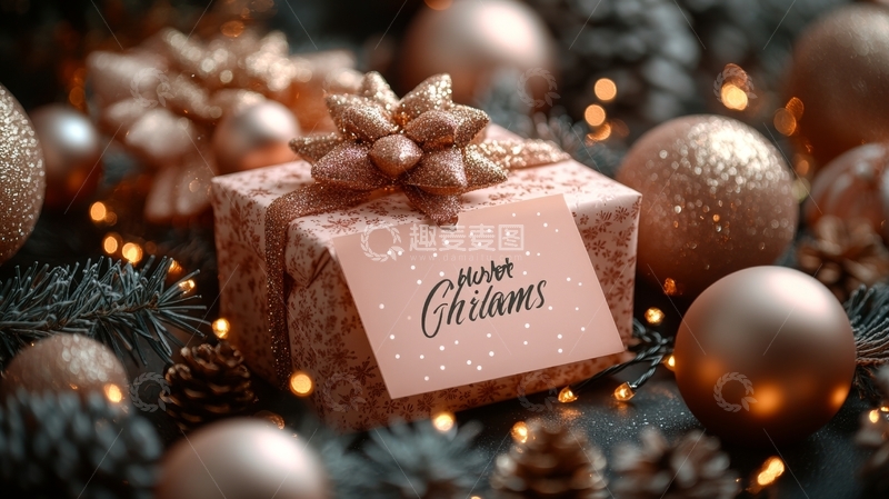 高清大图下载【趣麦麦图】节日礼物盒与金色装饰品
