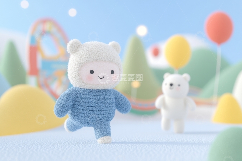 高清大图下载【趣麦麦图】毛绒小熊在梦幻场景中漫步