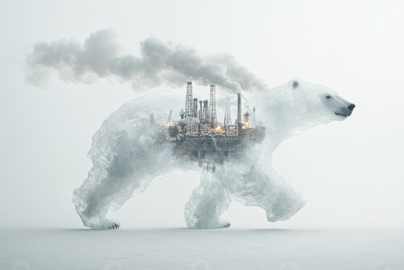 高清大图下载【趣麦麦图】北极熊与工业设施的双重影像