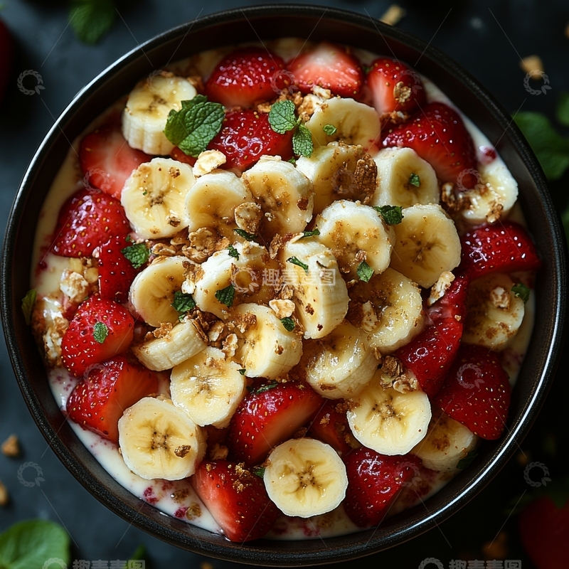 高清大图下载【趣麦麦图】草莓香蕉酸奶碗