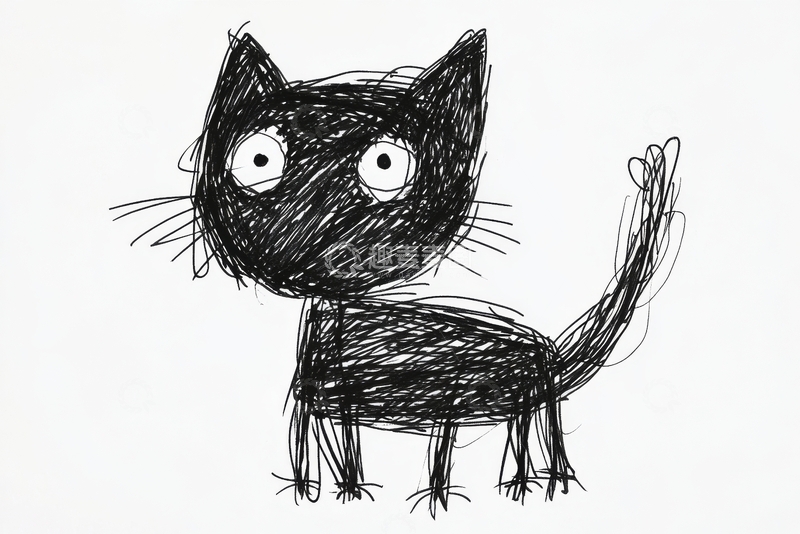 高清大图下载【趣麦麦图】简笔画中的黑色猫咪