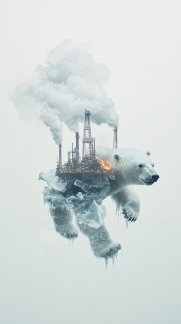冰川上的工业设施与北极熊