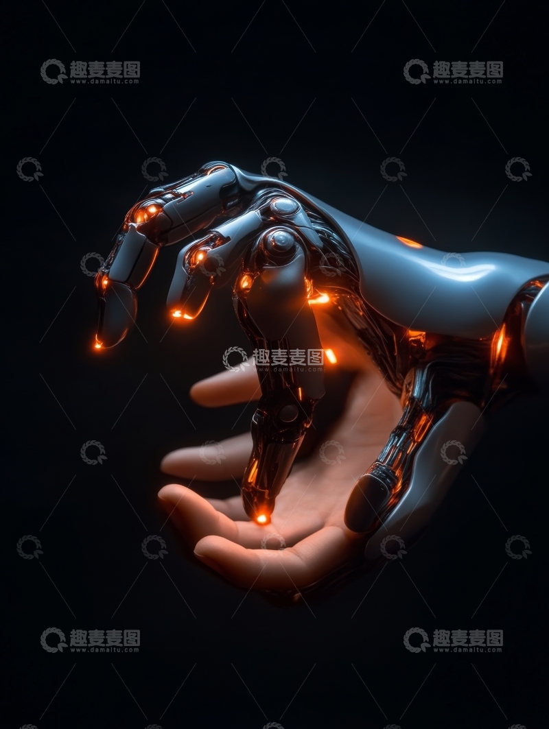 高清大图下载【趣麦麦图】机械手与人类手的交融