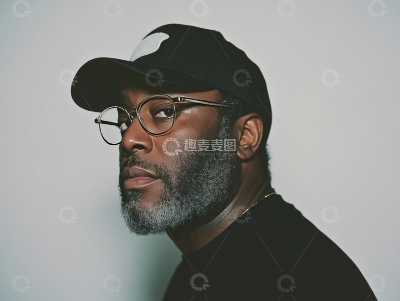 高清大图下载【趣麦麦图】戴帽眼镜男子侧面肖像