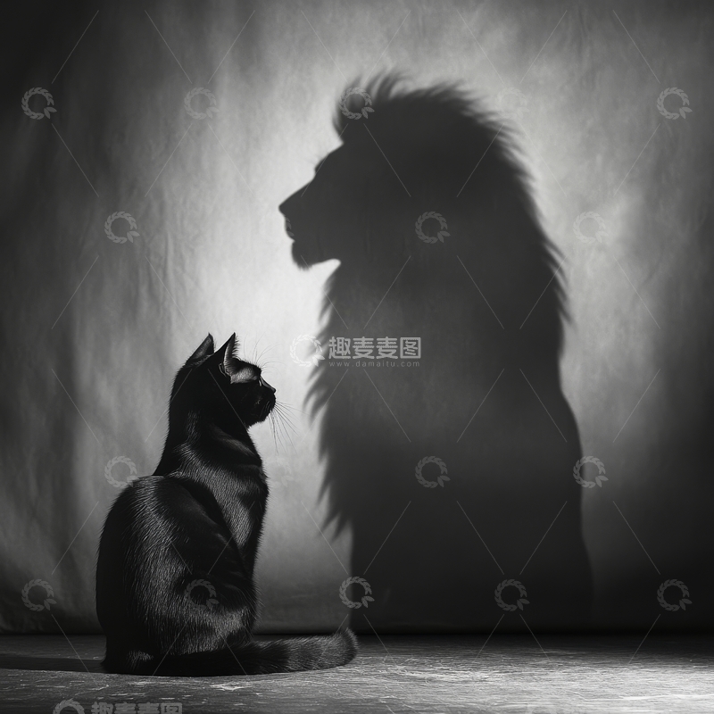 高清大图下载【趣麦麦图】猫咪与狮子影子的对比