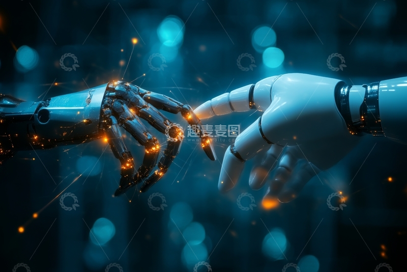 高清大图下载【趣麦麦图】机械手臂触碰，火花四溅