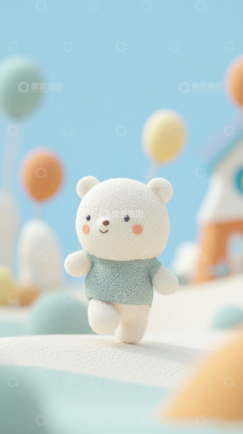 高清大图下载【趣麦麦图】可爱小熊玩偶置身于彩色气球中