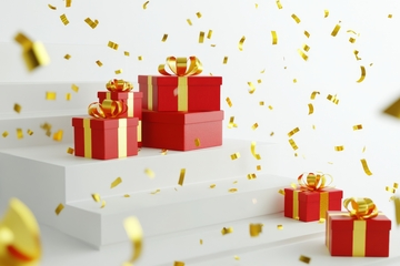 红色礼盒与金色彩带的庆祝场景