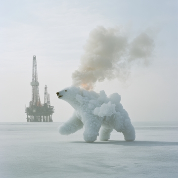 冰雕北极熊与海上钻井平台