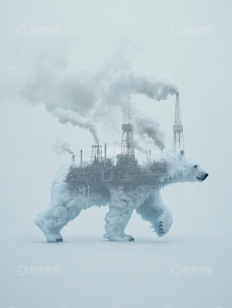 高清大图下载【趣麦麦图】工业烟囱与北极熊的融合