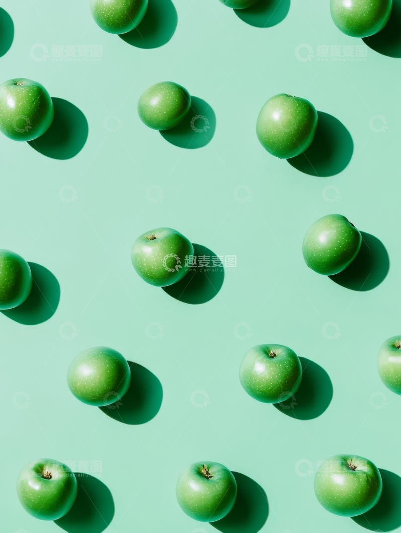 高清大图下载【趣麦麦图】绿色背景上的排列苹果