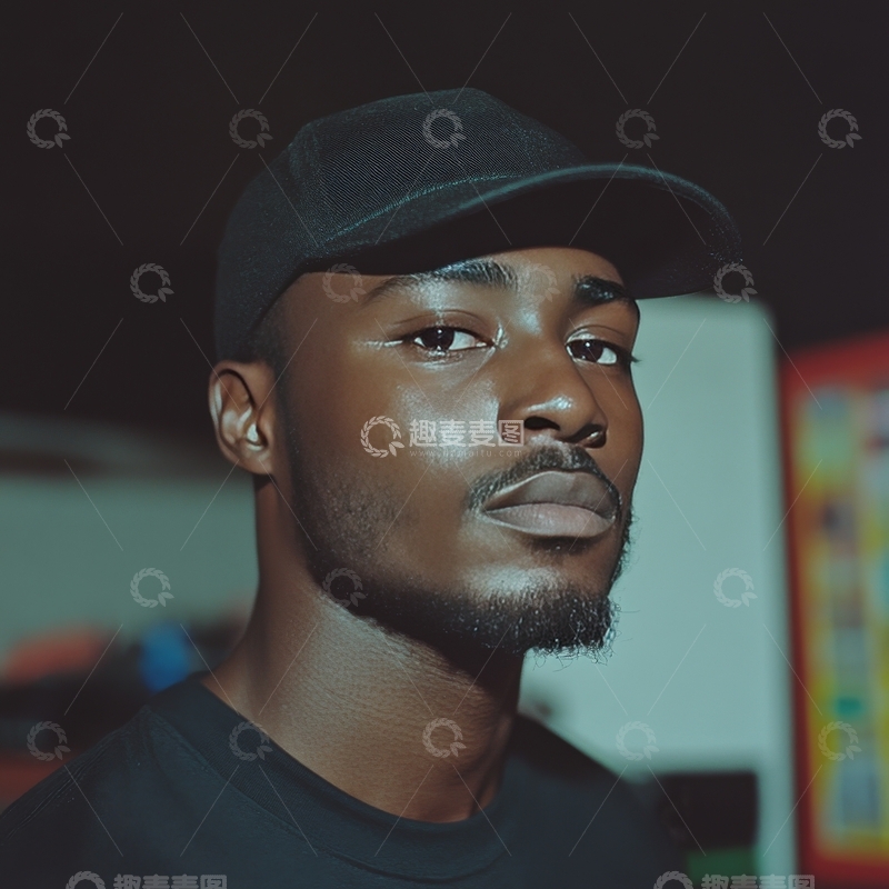 高清大图下载【趣麦麦图】戴黑色帽子的男子侧脸肖像