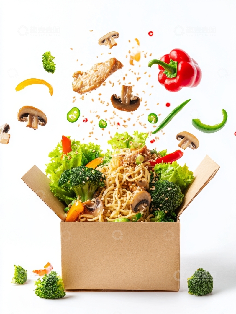 高清大图下载【趣麦麦图】蔬菜面条外卖盒创意展示