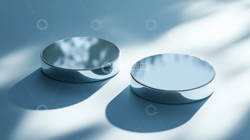 高清大图下载【趣麦麦图】光滑金属圆盘在光影下的静物展示