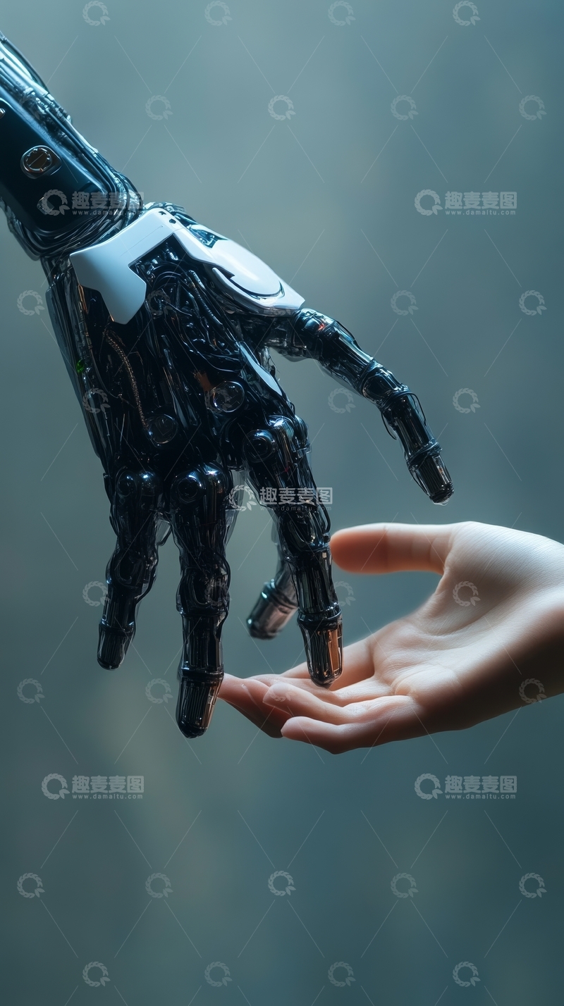 高清大图下载【趣麦麦图】机械手与人类手的互动