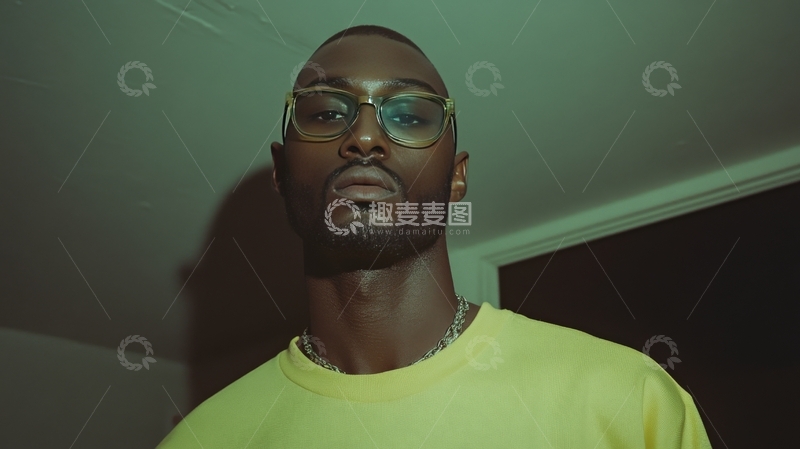 高清大图下载【趣麦麦图】戴眼镜的男子身穿黄色上衣