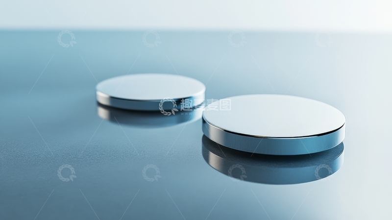 高清大图下载【趣麦麦图】光滑金属圆盘置于反光平面上