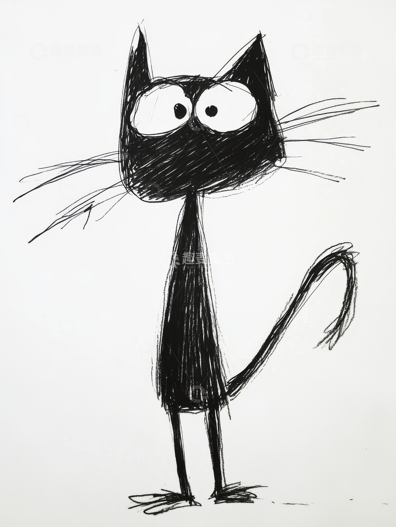 高清大图下载【趣麦麦图】简笔画中的黑色猫咪