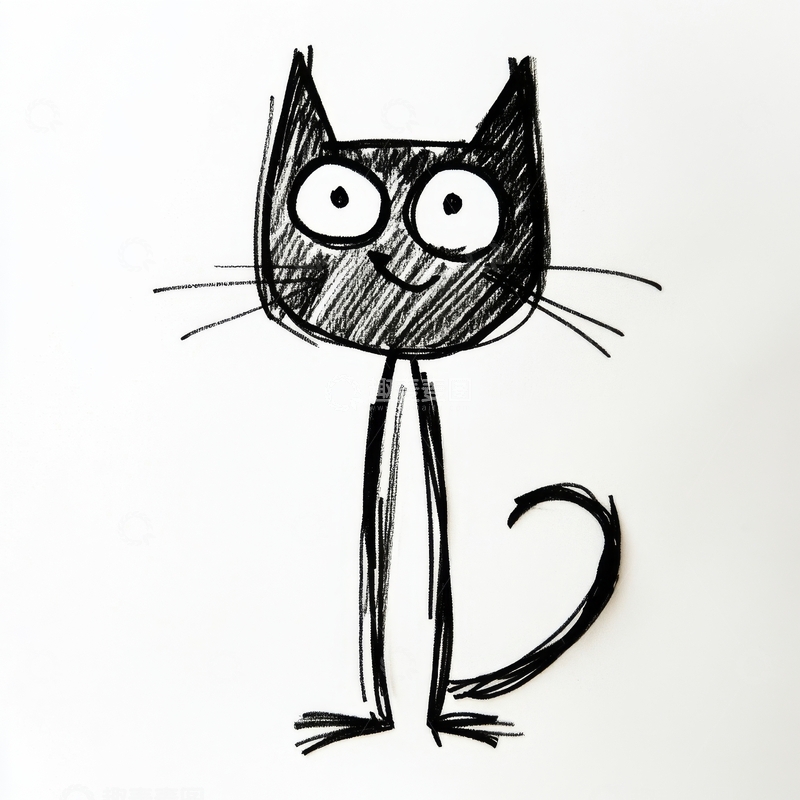 高清大图下载【趣麦麦图】简洁线条绘制的卡通猫咪