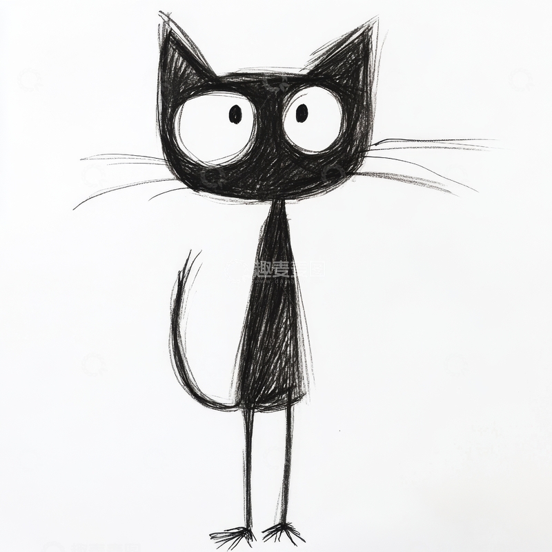 高清大图下载【趣麦麦图】简洁线条绘制的黑色猫咪