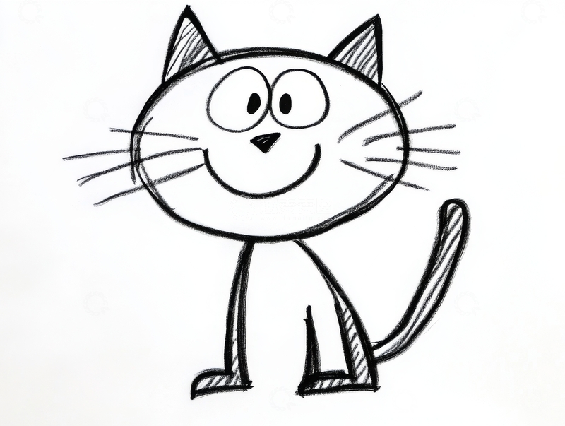 高清大图下载【趣麦麦图】简笔画中的微笑猫咪