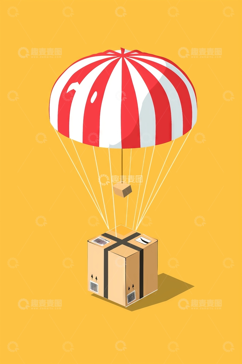 高清大图下载【趣麦麦图】降落伞携带包裹缓缓降落