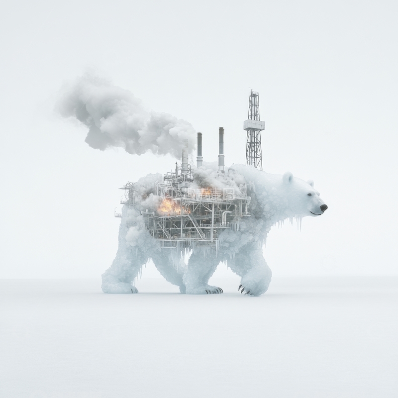 高清大图下载【趣麦麦图】北极熊背负工业设施