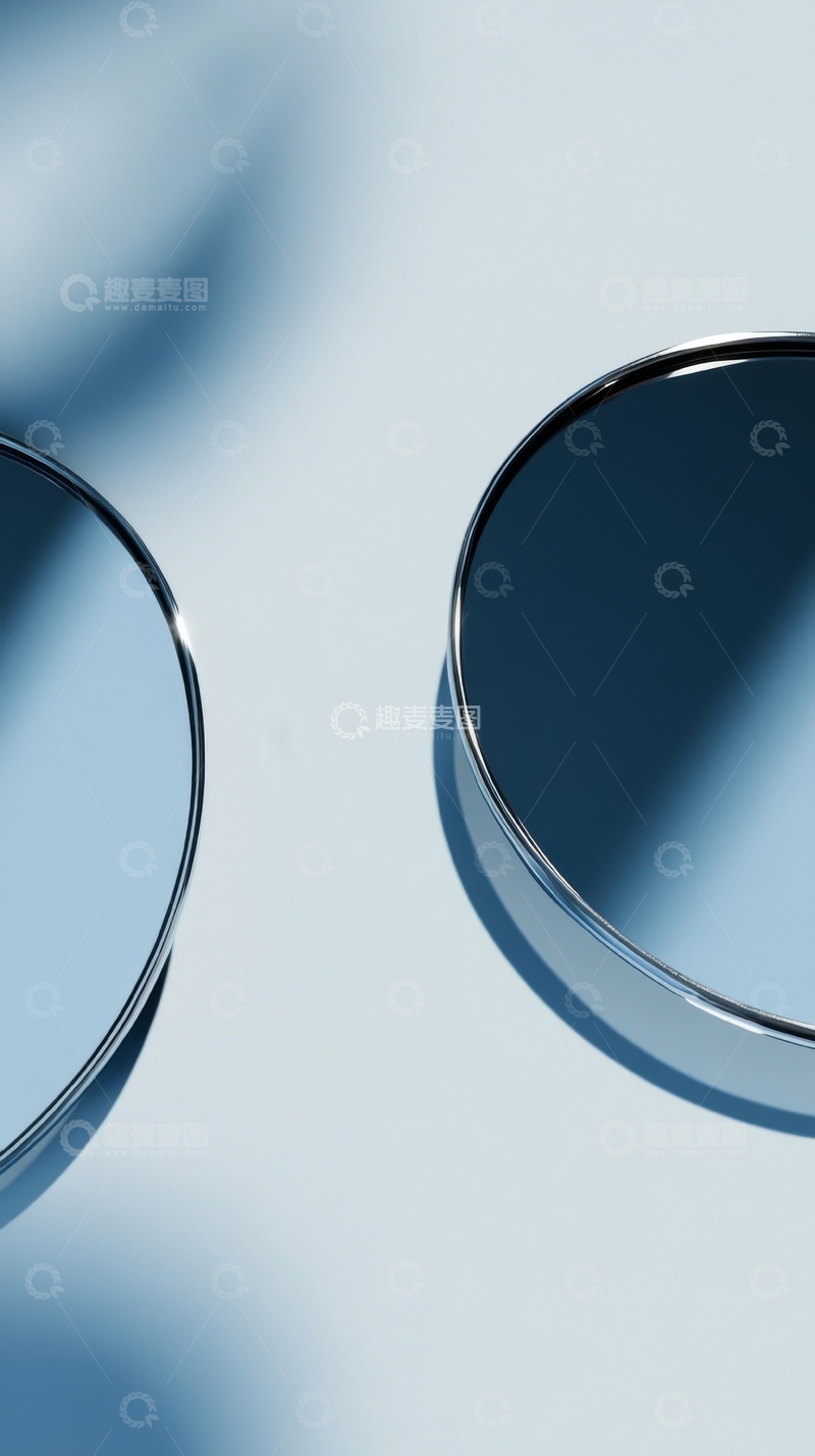高清大图下载【趣麦麦图】蓝色背景上的金属圆盘