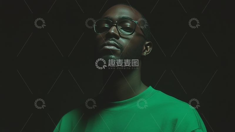 高清大图下载【趣麦麦图】戴眼镜的男子身穿绿色上衣