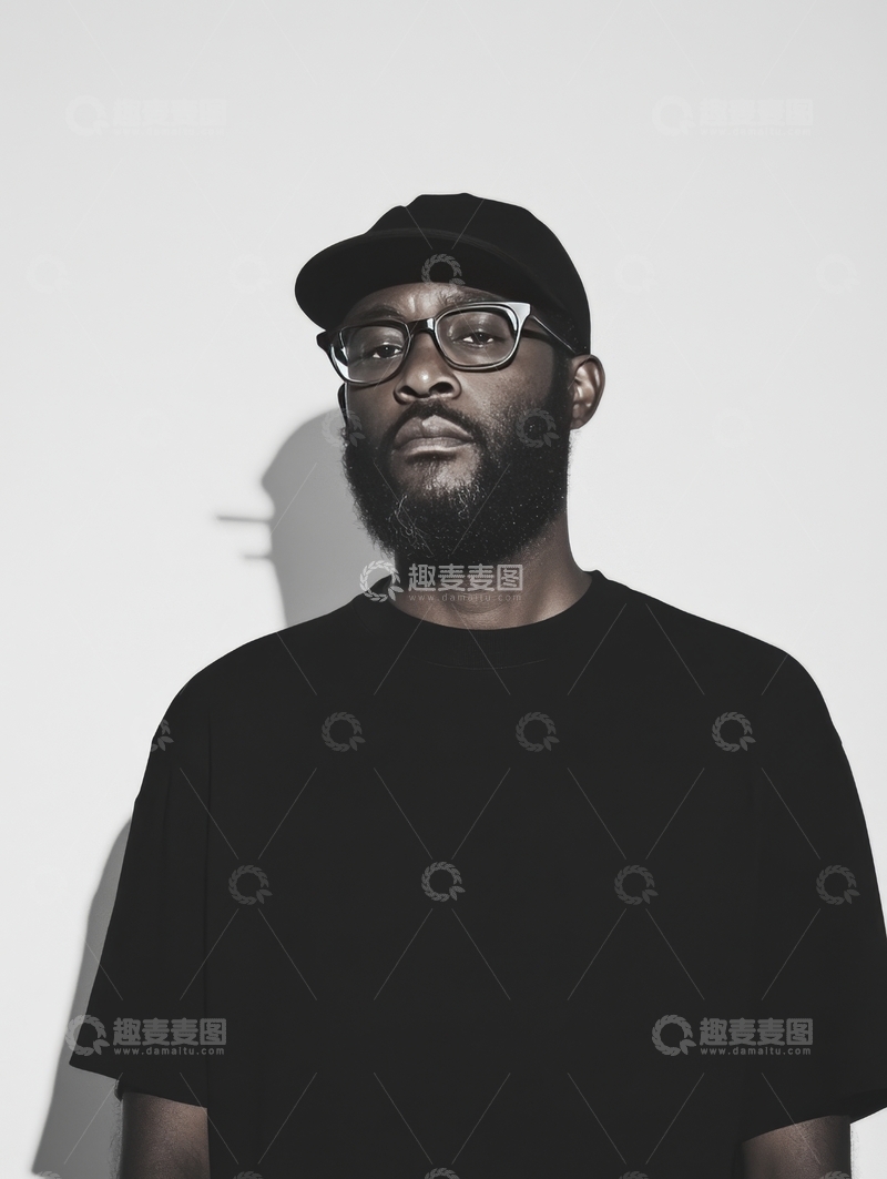 高清大图下载【趣麦麦图】戴帽男子的黑白肖像