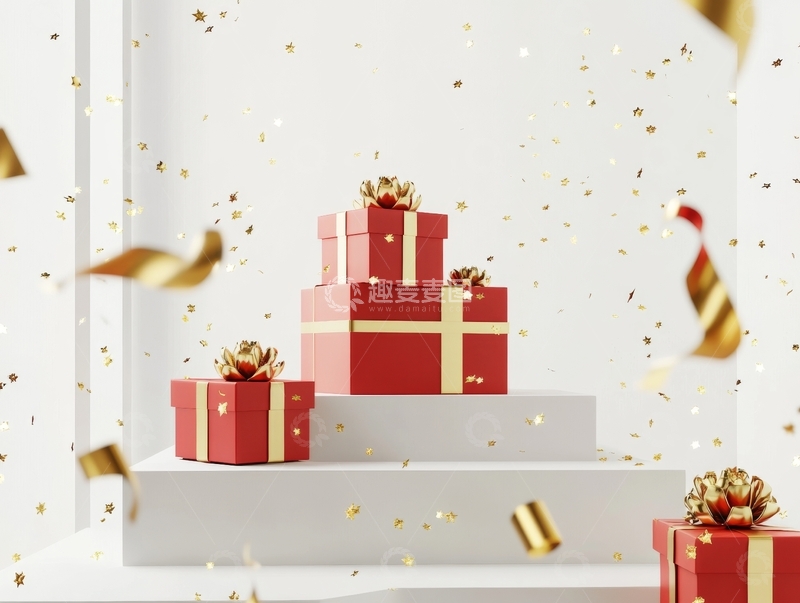 高清大图下载【趣麦麦图】节日礼物阶梯展示