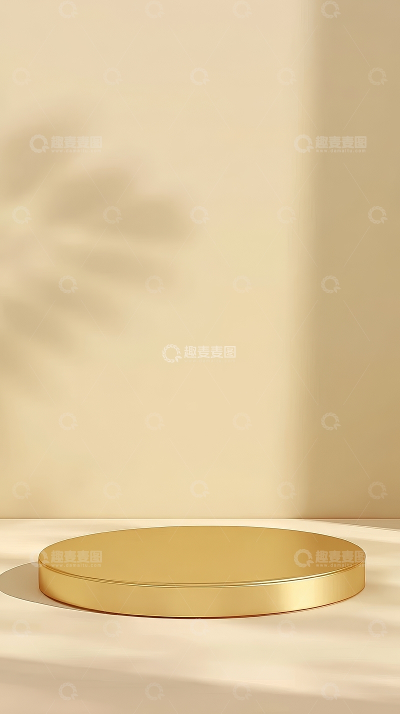 高清大图下载【趣麦麦图】金色圆盘置于浅色背景上