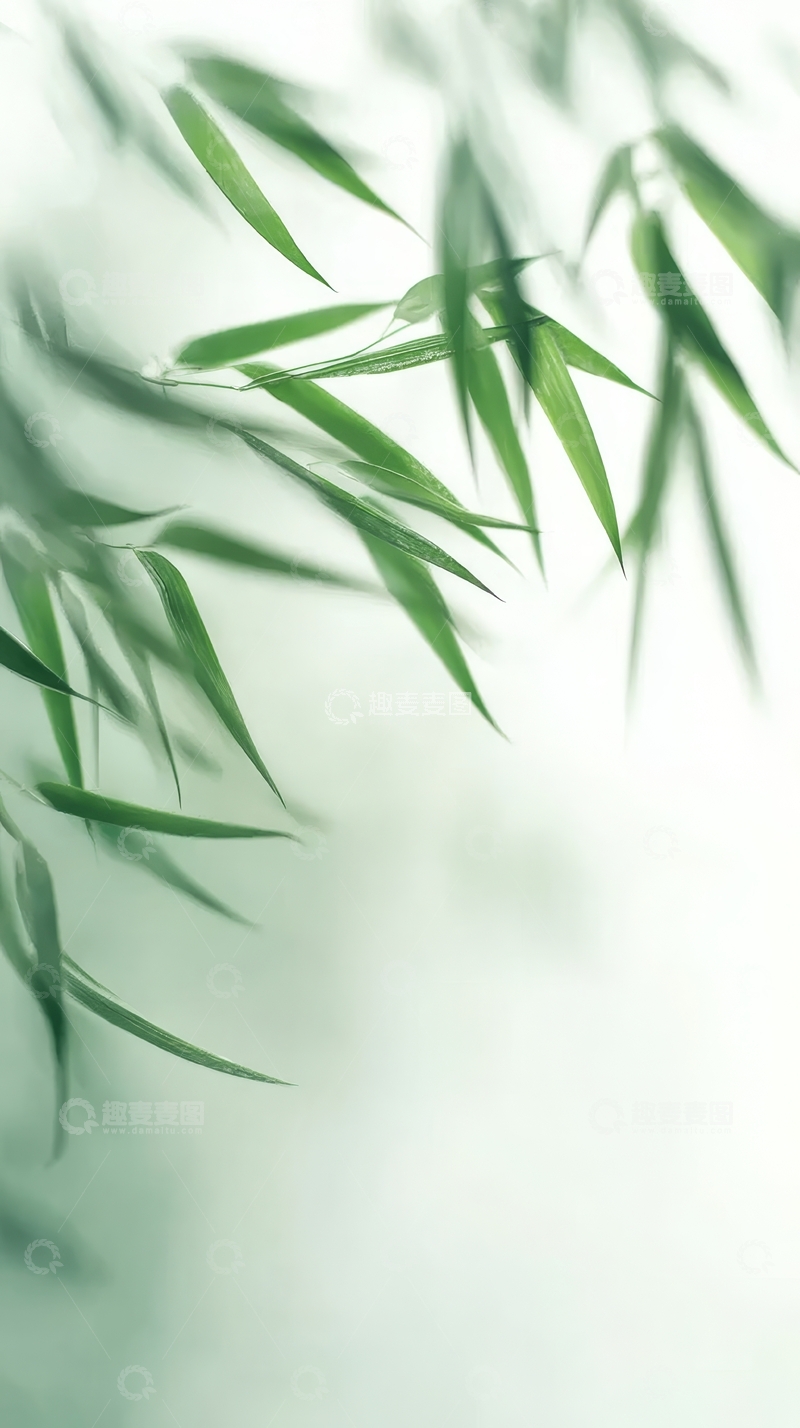 高清大图下载【趣麦麦图】翠绿竹叶轻柔飘动