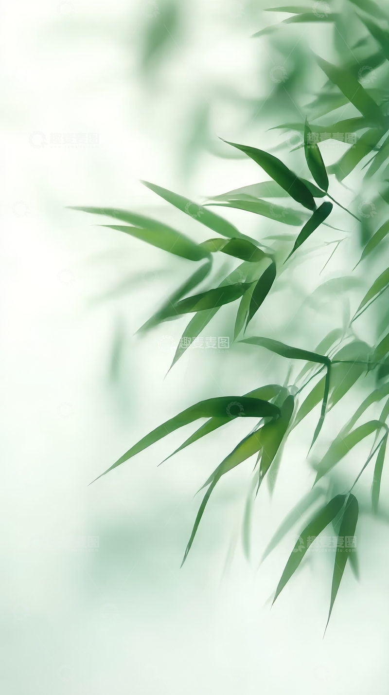 高清大图下载【趣麦麦图】翠绿竹叶轻柔飘动