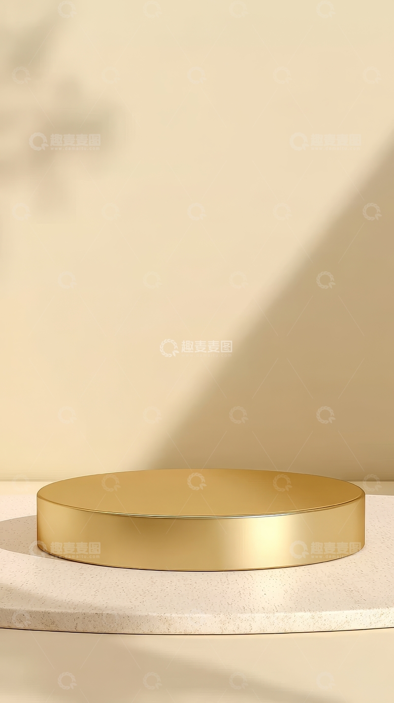高清大图下载【趣麦麦图】金色圆柱体置于大理石台面