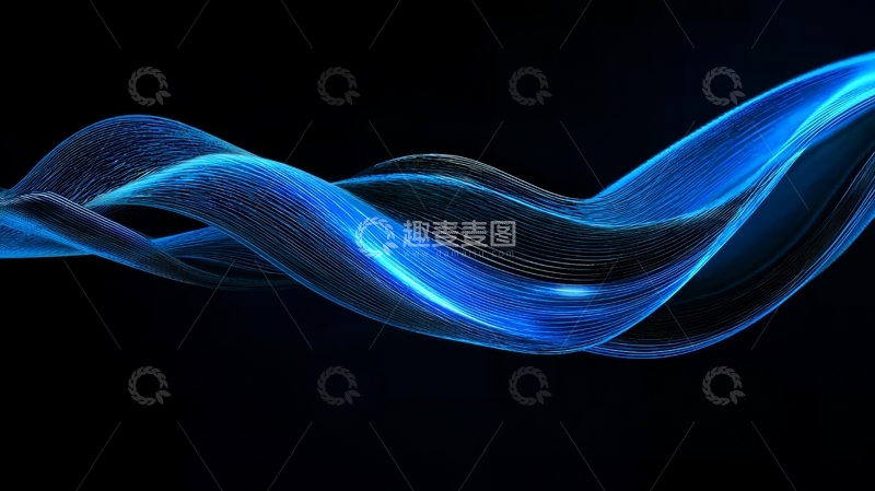 高清大图下载【趣麦麦图】蓝色光波在黑暗背景中流动