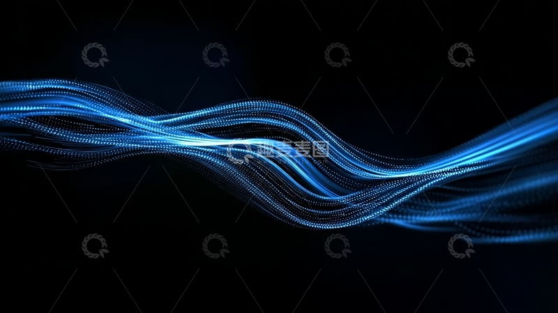 高清大图下载【趣麦麦图】蓝色光流在黑暗背景中蜿蜒