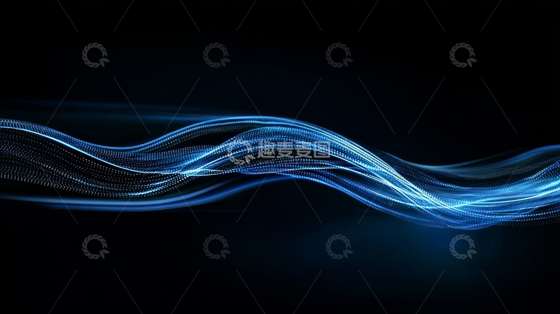 高清大图下载【趣麦麦图】蓝色流线在黑暗背景中的动态展示