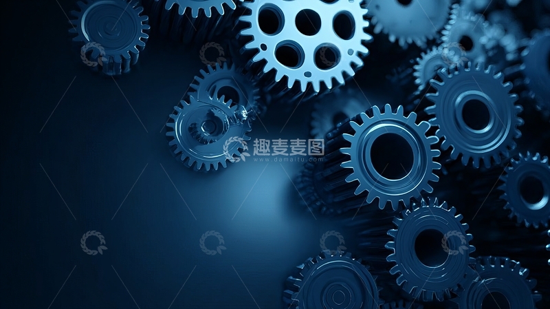 高清大图下载【趣麦麦图】蓝色齿轮机械装置特写