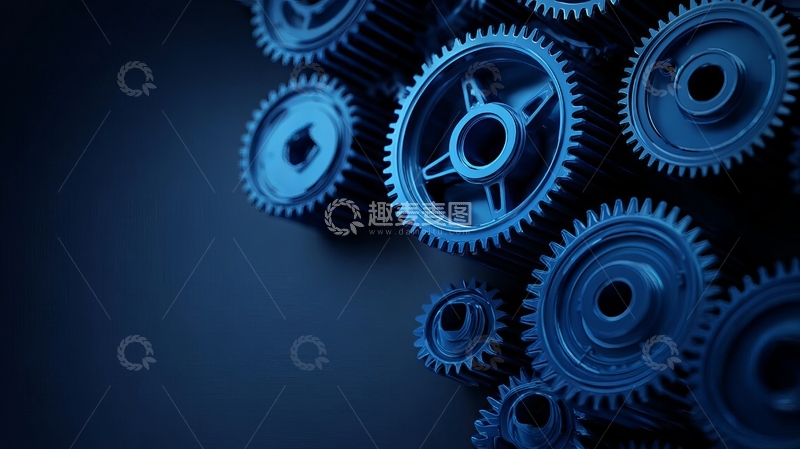 高清大图下载【趣麦麦图】蓝色齿轮机械结构特写