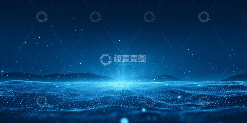 高清大图下载【趣麦麦图】蓝色波浪与星光交织的科技背景