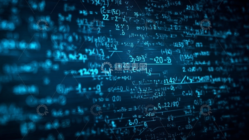 高清大图下载【趣麦麦图】数学公式在蓝色背景中的动态展示