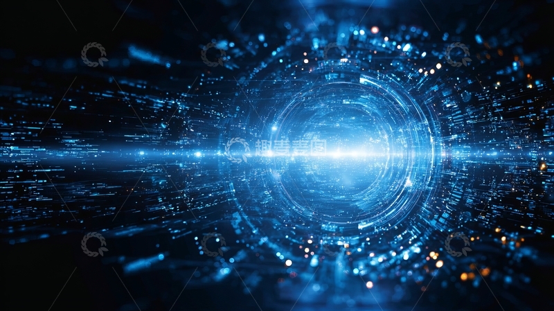 高清大图下载【趣麦麦图】蓝色光束隧道的科技感场景