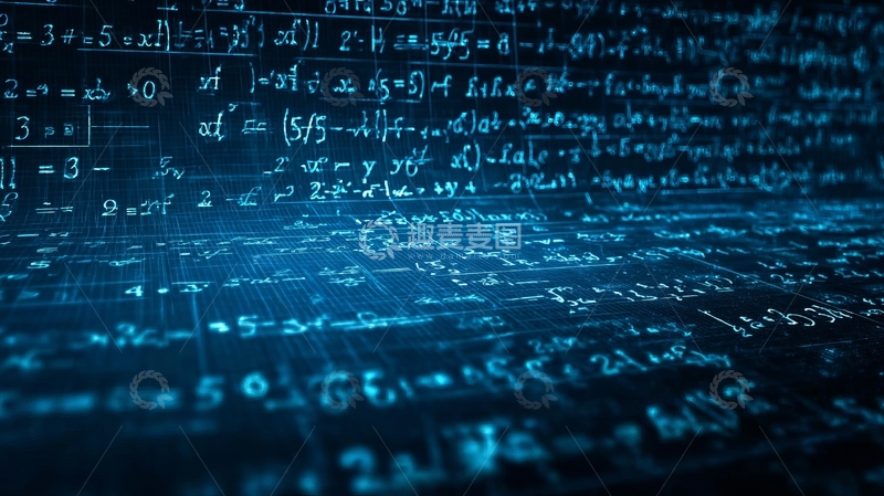 高清大图下载【趣麦麦图】数学公式与数字的蓝色科技背景