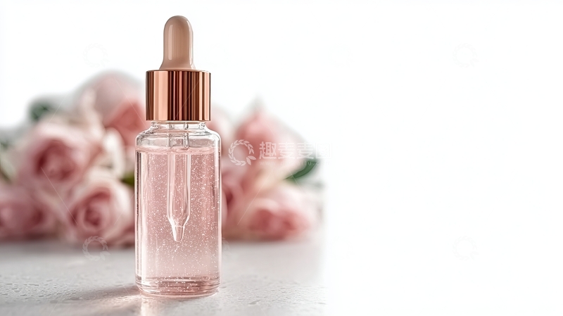 高清大图下载【趣麦麦图】透明瓶装精华液与玫瑰花
