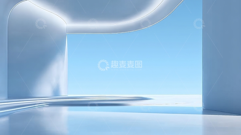 高清大图下载【趣麦麦图】未来感室内空间与海景