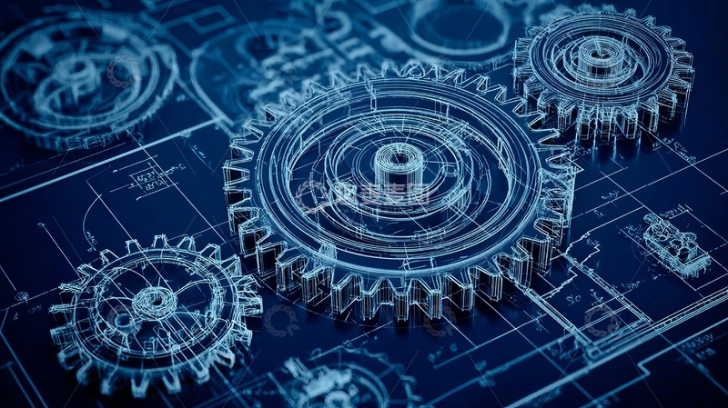 高清大图下载【趣麦麦图】齿轮蓝图：科技机械设计