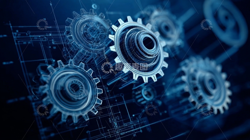 高清大图下载【趣麦麦图】机械齿轮与蓝图背景