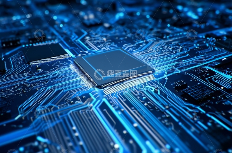 高清大图下载【趣麦麦图】蓝色电路板上的微处理器